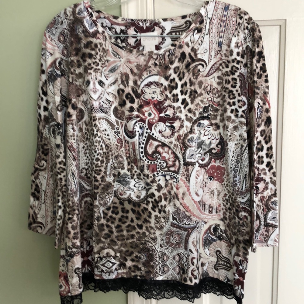 Chico’s paisley and animal print LS top